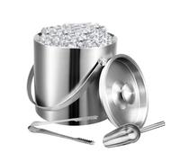 An ice bucket Double layer stainless steel insulated ice bucket 1.6L, with lid, ice spoon and ice clip, keeps ice cubes frozen, suitable for home bars, restaurants, barbecues, parties