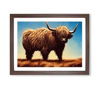 An Iconic Highland Cow Framed Print | A2 Walnut Framed Wall Art | Ready to Hang | Modern Animal Picture | Living Room Bedroom Lounge Office