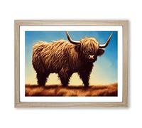 An Iconic Highland Cow Framed Print | A4 Oak Framed Wall Art | Ready to Hang | Modern Animal Picture | Living Room Bedroom Lounge Office