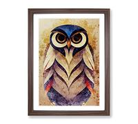 An Iconic Owl Framed Print for Living Room Bedroom Home Office Décor, Wall Art Picture Ready to Hang, Walnut A3 Frame (34 x 46 cm)
