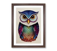An Illuminated Owl Framed Print | A3 Walnut Framed Wall Art | Ready to Hang | Modern Animal Picture | Living Room Bedroom Lounge Office