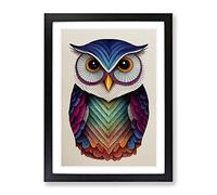 An Illuminated Owl Framed Print | A4 Black Framed Wall Art | Ready to Hang | Modern Animal Picture | Living Room Bedroom Lounge Office