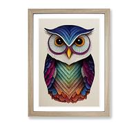 An Illuminated Owl Framed Print | A4 Oak Framed Wall Art | Ready to Hang | Modern Animal Picture | Living Room Bedroom Lounge Office
