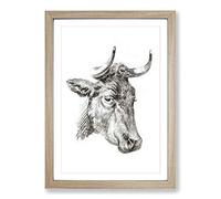 An Illustration of a Cow by Jean Bernard Framed Print | A2 Oak Framed Wall Art | Ready to Hang | Modern Animal Picture | Living Room Bedroom Lounge Office