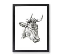 An Illustration Of A Cow By Jean Bernard Vintage Framed Print | A2 Black Framed Wall Art | Ready to Hang | Classic Animal Picture | Living Room Bedroom Lounge Office
