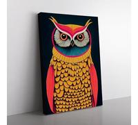 An Imaginative Owl Blue, Orange, Peach Canvas Wall Art Print Ready to Hang, Framed Picture for Living Room Bedroom Home Office Décor, 76x50 cm (30x20 Inch)