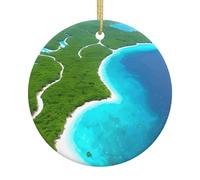 an Island in The Ocean Christmas Decorations - Round Ceramic Ornaments, Christmas Tree Decorations and Holiday Party Supplies