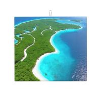 An island in the ocean Kitchen countertop absorbent mat, single-sided printed 100% polyester with a hanging rope