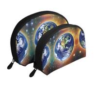 An island in the ocean Moon Cosmetic Bag, Travel Makeup Pouch, Portable Waterproof Cosmetic Pouch for Girls Women., Cosmic Earth, One Size