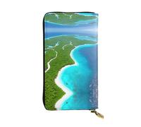 An island in the ocean Zipper leather wallet, 7.5 * 4.1 inch long clutch bag, multiple compartments and large capacity, a good gift for friends