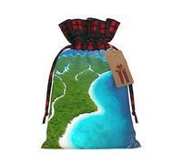 An Island In The Sea Holiday Printed Drawstring Pouch M, Polyester Holiday Storage Pouch With Tag