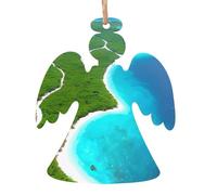 An island in the Sea Wooden Tree Ornaments Angel Shape 2 PCS, Hanging Decorative Pendants, Vintage Design for Holiday