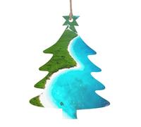An island in the Sea Wooden Tree Ornaments Christmas Tree Shape 6 PCS, Hanging Decorative Pendants, Vintage Design for Holiday