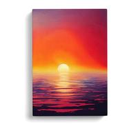 An Ocean Sunset Watercolour No.1 Red, Red, Purple Canvas Print for Living Room Bedroom Home Office Décor, Wall Art Picture Ready to Hang, 30x20 Inch (76x50 cm)