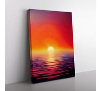 An Ocean Sunset Watercolour No.1 Red, Red, Purple Canvas Wall Art Print Ready to Hang, Framed Picture for Living Room Bedroom Home Office Décor, 76x50 cm (30x20 Inch)