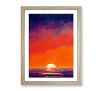 An Ocean Sunset Watercolour No.3 Framed Print | A2 Oak Framed Wall Art | Ready to Hang | Modern Nautical Picture | Living Room Bedroom Lounge Office