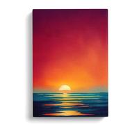 An Ocean Sunset Watercolour No.4 Red, Red, Blue Canvas Print for Living Room Bedroom Home Office Décor, Wall Art Picture Ready to Hang, 30x20 Inch (76x50 cm)