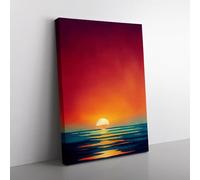 An Ocean Sunset Watercolour No.4 Red, Red, Blue Canvas Wall Art Print Ready to Hang, Framed Picture for Living Room Bedroom Home Office Décor, 76x50 cm (30x20 Inch)