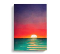 An Ocean Sunset Watercolour No.6 Purple, Red, Green Canvas Print for Living Room Bedroom Home Office Décor, Wall Art Picture Ready to Hang, 30x20 Inch (76x50 cm)