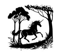 an of a Unicorn Running Through The Forest Vinyl Art Sticker 42x42.3cm Equipped with Transfer Film kit Black