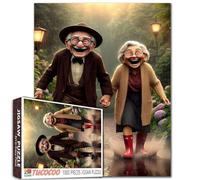 an Old Couple Strolling in The Rain Jigsaw Puzzles 1000 Pieces for Adults Flowers Grandpa and Grandma Playing in The Water Puzzles Challenging for Family or Friends Game Wall Decor