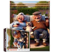 An Old Couple Swinging on the Swing Jigsaw Puzzles 1000 Pieces for Adults A Red Wine Glass and a Cute Little Dog Puzzles Intellectual Decompressing Fun Family Game Stress Relief Toys