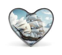 An Old Sailing Ship Heart Metal Brooches 1 Inch Decorative Badges Exquisite Decorations Pins for Clothing