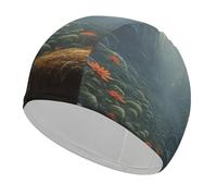 an Orange Blossom Swim Cap for Adult, Elastic Fabric Swimming Cap, Comfortable Bathing Cap for Long & Short Hair