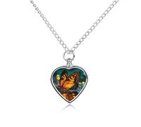 An Orange Butterfly Custom Urn Necklace for Pet Ashes Cute Pet Memorial Pendant Jewelry Gifts for Dog Cat