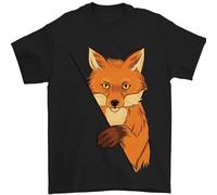 an Orange Fox Illustration Mens T-Shirt 100% Cotton Black S