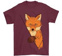 an Orange Fox Illustration Mens T-Shirt 100% Cotton Maroon M