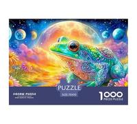 An Ornate Frog Sits by Flowers Under A Giant Moon And Planets 1000 Piece Jigsaw Puzzle Fantasy Colorful Frogs - Classic Jigsaw Puzzles for Kids & Adults 70x50cm/1000pcs
