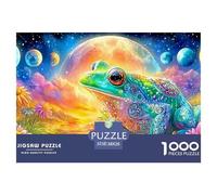 An Ornate Frog Sits by Flowers Under A Giant Moon And Planets 1000Pc Jigsaw Puzzle Fantasy Colorful Frogs - Family Puzzle Game for Adults, Kids & Elders 38x26cm/1000pcs