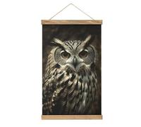an Owl Poster Hanger Frame Linen Modern Wall Art Wooden Canvas Artwork Print Personalized Hanging Painting Wall Decor for Bathroom Office Room Bedroom Decor 13X20 Inch