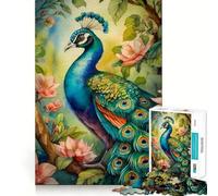An Peacock Illustration 1000-piece Jigsaw Puzzles Think Exercise Game Tight Interlock No Gaps Interactive Brain Challenge for Home (38x52cm)
