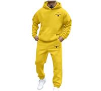 An Pullover Autumn Winter Fashion Men Women Casual Letter Print Long Sleeve Sports Hoodie Set Sweatshirt Men Chest Pocket, yellow, S