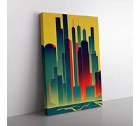 An Unforgettable City Skyline Canvas Wall Art Print Ready to Hang, Framed Picture for Living Room Bedroom Home Office Décor, 50x35 cm (20x14 Inch)