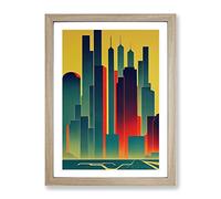 An Unforgettable City Skyline Framed Print for Living Room Bedroom Home Office Décor, Wall Art Picture Ready to Hang, Oak A4 Frame (34 x 25 cm)