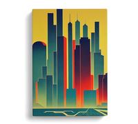 An Unforgettable City Skyline Green, Yellow, Blue Canvas Print for Living Room Bedroom Home Office Décor, Wall Art Picture Ready to Hang, 30x20 Inch (76x50 cm)