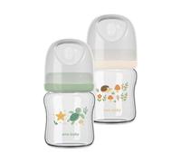 ana baby Pure Glass Bottle Set - 2 Pack | BPA-Free Borosilicate Glass Baby Feeding Bottles with Soft Silicone Teats, Anti-Colic Vented Design | Under The Sea & Woodland Patterns (120ml x 2)