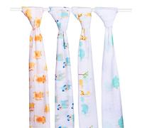 ana wiz Extra Large Super Soft Muslins - Animal Designs - Gift Boxed 4-Pack