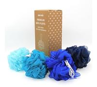 Premium Bath Puffs Made from 100% Recycled Materials | Pack of 4 Super Soft Large Exfoliating Puffs | Long-Lasting, Durable & Recyclable (Under The Sea)