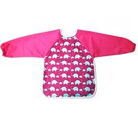 AnaBaby Premium Soft Long Sleeve Water Resistant Washable Baby Toddler Bib with Reversible Pocket, Perfect for Feeding and Messy Play (Pink Elephant)
