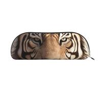 ANABPRMA 3D Tiger Head Leather Pencil Bag, Leather Half-Circle Storage Pouch - for Makeup, Pens, and Essentials