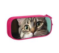 ANABPRMA A Curious Cat Pencil Case, Large Capacity Double Layer Student Pen Pouch with 2 Zipped Main Pockets, Multi-Functional Organiser for School, Office, Travelling