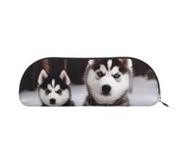 ANABPRMA Adorable Huskies Leather Pencil Bag, Leather Half-Circle Storage Pouch - for Makeup, Pens, and Essentials