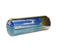 ANABPRMA Aitutaki Lagoon, Cook Islands Leather Pencil Pouch Cylindrical Pen Case for School Office Supplies with Zipper Closure Portable Bag