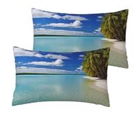 ANABPRMA Aitutaki Lagoon, Cook Islands Linen Look Cushion Covers 12x20 Inch Set Of 2 Decorative Throw Pillow Cases For Sofa Bed Couch Living Room