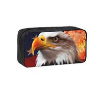 ANABPRMA American Flag Fire Eagle Large Pencil Case Oxford Fabric Zipper Pouch for School Office Travel Storage Organizer