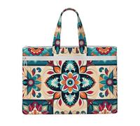 ANABPRMA Arabic Indian Checked Pattern Canvas File Bag with Zipper, Document Organizer Tote, Double Layer Portable File Pouch for Office Travel